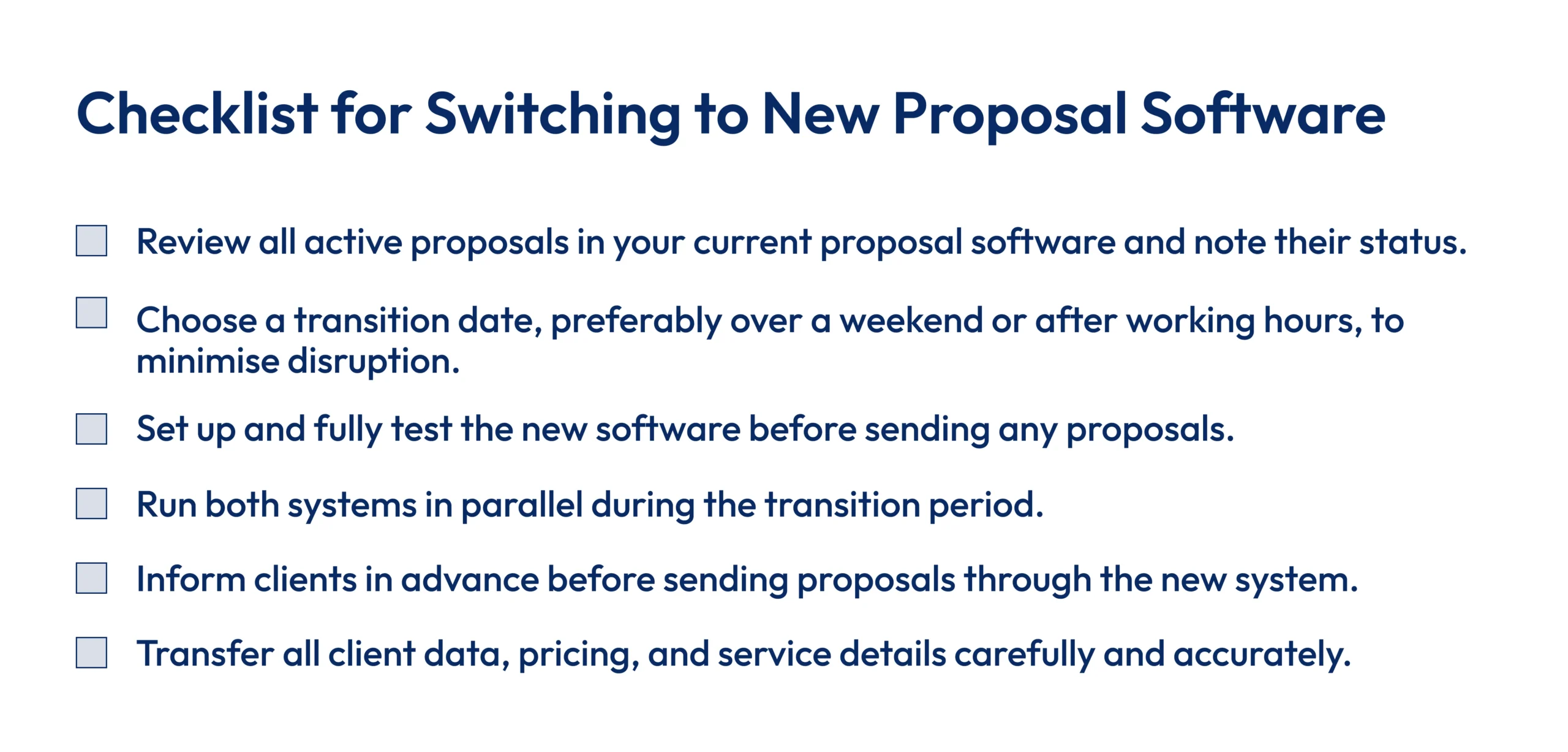 Checklist for switching to new proposal software - outbooks proposal tool