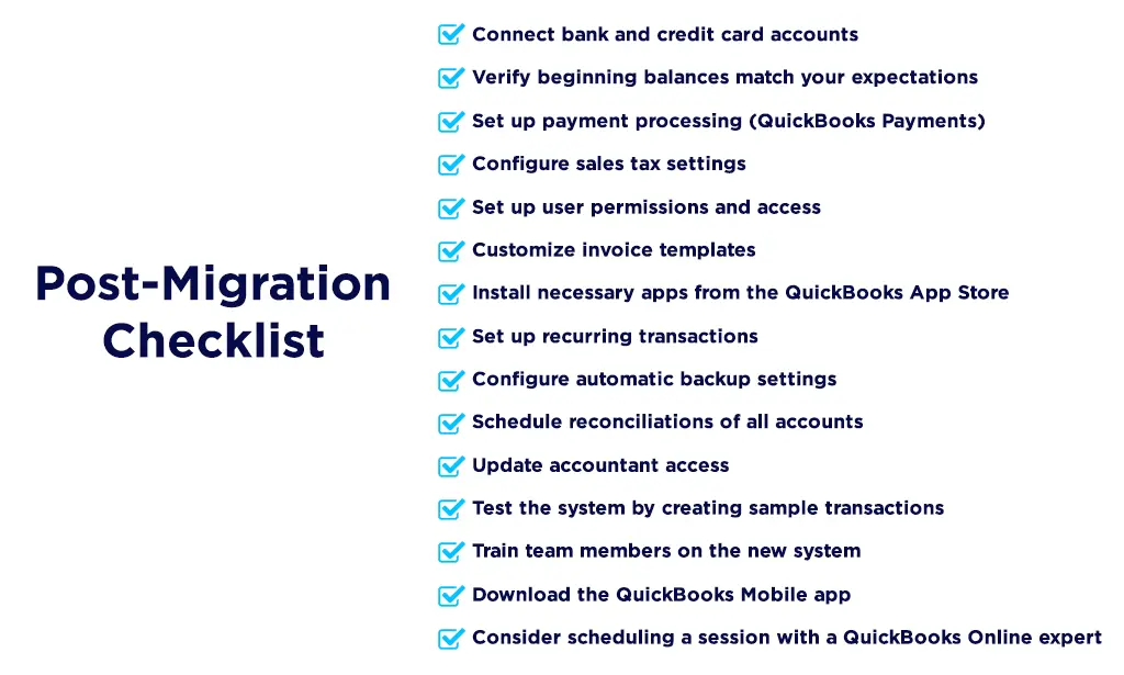Post Migration Checklist - transfer quickbooks desktop to online